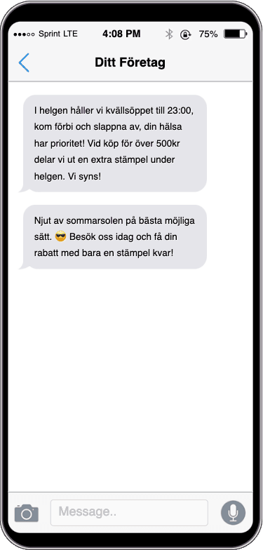 Example PayAtt Welcome and Campaign SMS