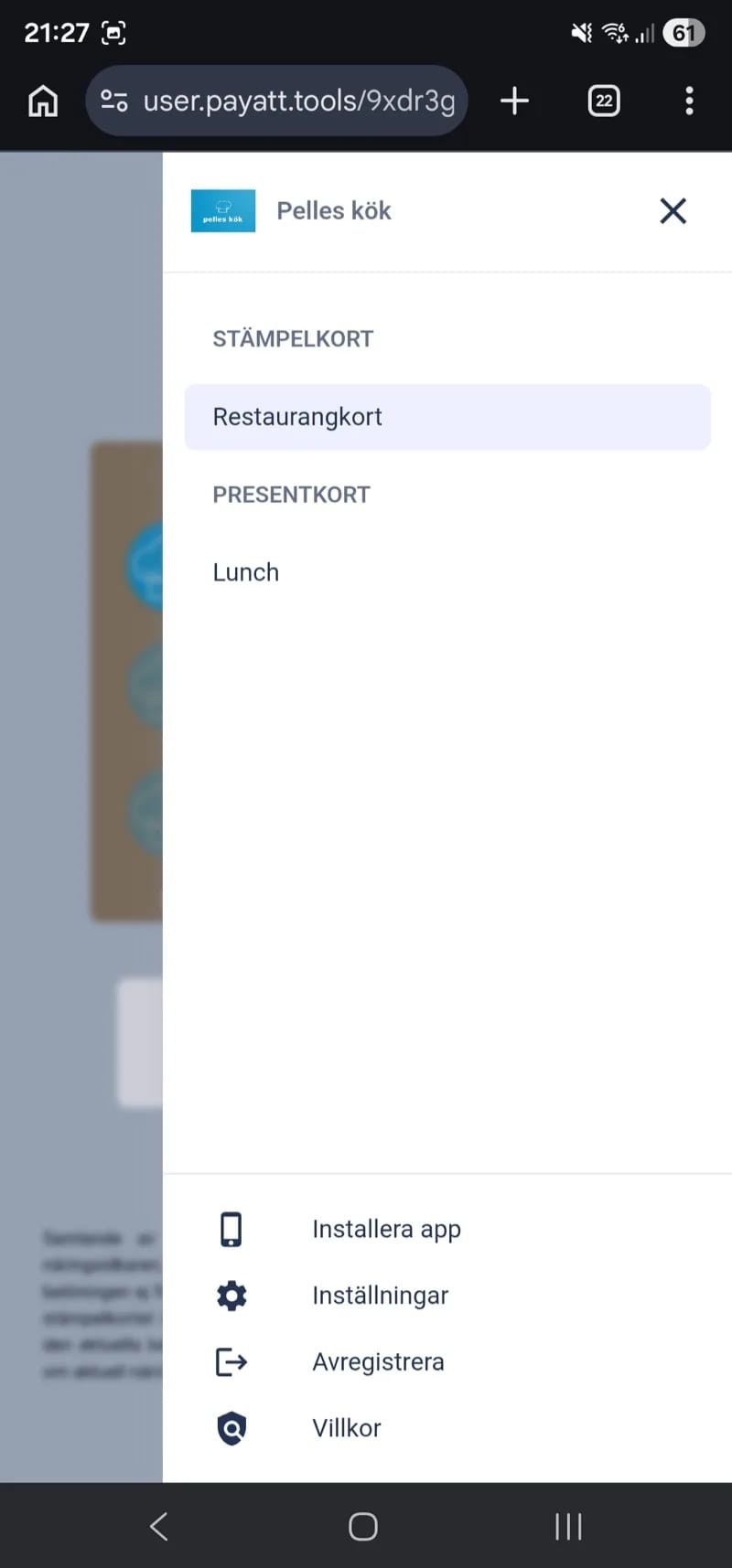 PayAtt GO — kundens mobil med brandad app-ikon på hemskärmen (2)