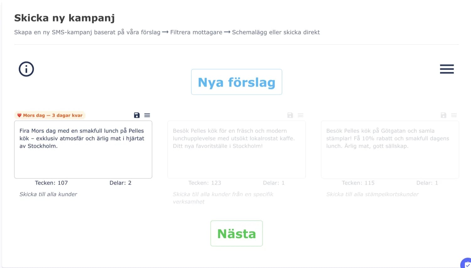 IntelliSMS — AI-genererade SMS-förslag i webbportalen