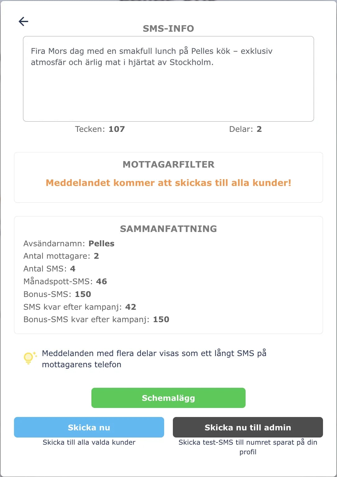 IntelliSMS — översikt av ett nytt kampanjutkast i webbportalen
