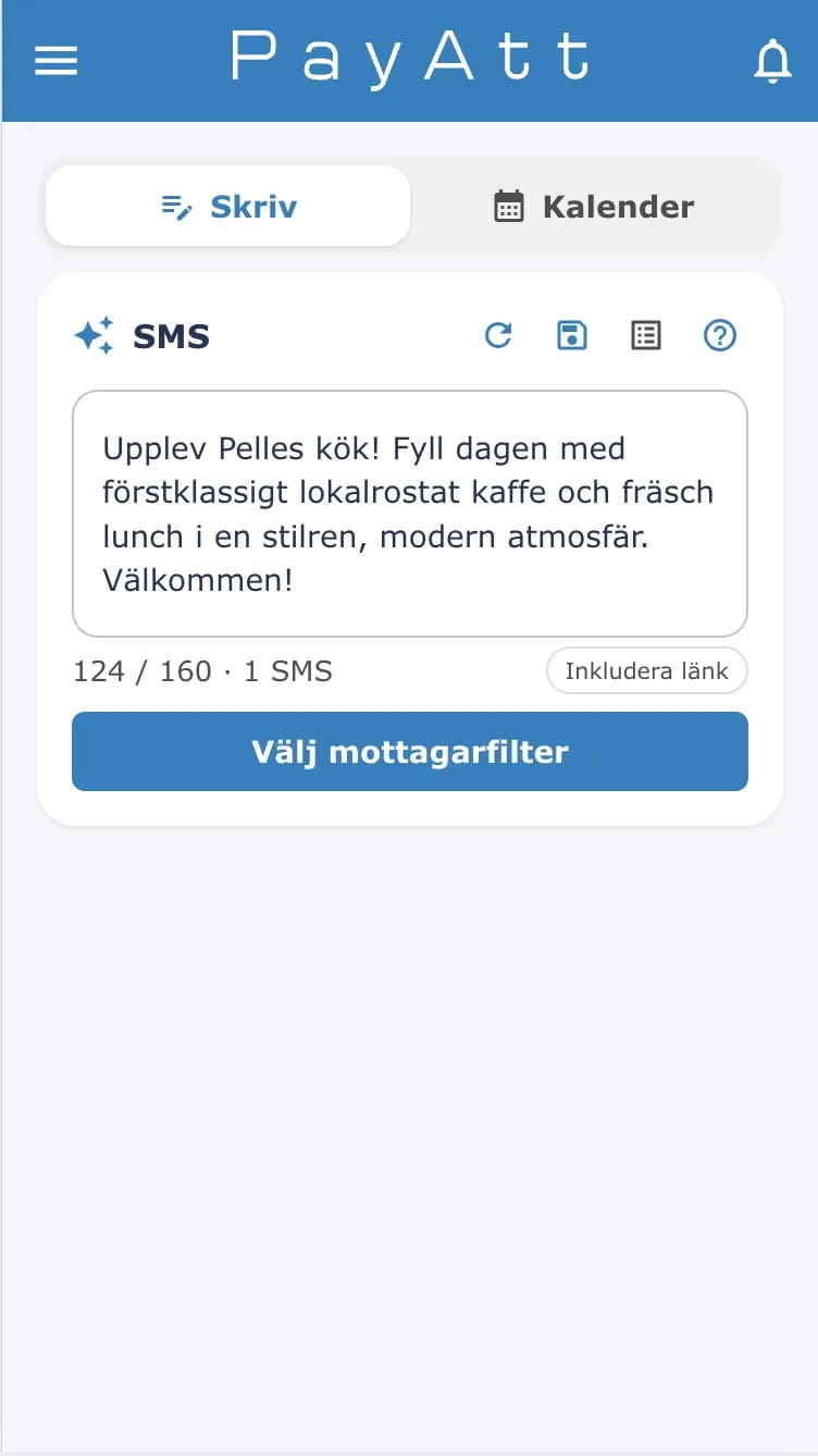IntelliSMS i mobilportalen — samma kampanjbyggare på telefonen